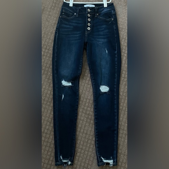 KanCan Norah High Rise Ankle Skinny Dark Distressed Jeans size 5/26 - Picture 2 of 11